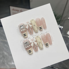 Chanel Bow(Handmade Custom Nails)/10Pcs Coffin Nails