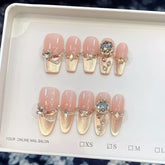 Rose Love Cat Eye Diamond Handmade press on Nails / 10Pcs Ballerina Nails