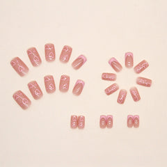 Simple Pink Love Heart Press on Nails 24Pcs Medium Squoval Nails