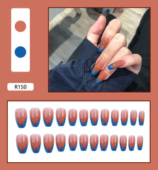 French Blue Edge(Handmade press on nails)/24Pcs Ballerina Nails