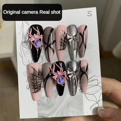 Pink Spider(Handmade Custom Nails)/10Pcs Stiletto Nails