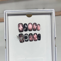 Starry Sky Butterfly Cat Eye Handmade press on Nails / 10Pcs Squoval Nails