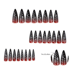 3D Devil Red Press on Nails 24Pcs Long Stiletto Nails