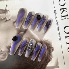 Black Rose(Handmade Custom Nails)/10Pcs Coffin Nails