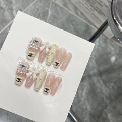 Chanel Bow(Handmade Custom Nails)/10Pcs Coffin Nails