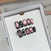 Starry Sky Butterfly Cat Eye Handmade press on Nails / 10Pcs Squoval Nails