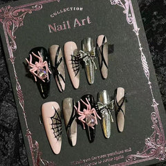 Pink Spider(Handmade Custom Nails)/10Pcs Stiletto Nails