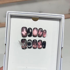 Starry Sky Butterfly Cat Eye Handmade press on Nails / 10Pcs Squoval Nails