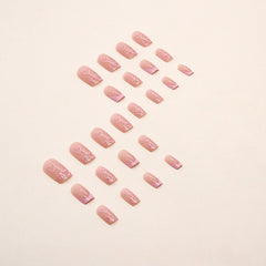 Simple Pink Love Heart Press on Nails 24Pcs Medium Squoval Nails
