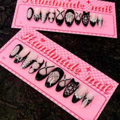 French Black Bow(Handmade press on nails)/10Pcs Almond Nails