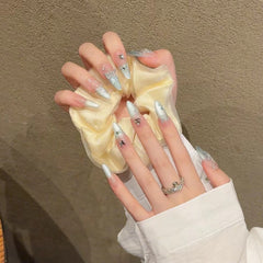 Green Cat Eye Butterfly Diamond Handmade press on Nails / 10Pcs Stiletto Nails