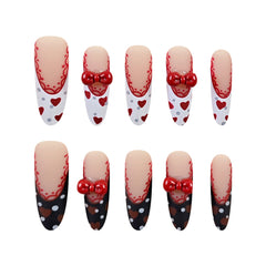 Lace Black Red French(Handmade press on nails)/10Pcs Stiletto Nails