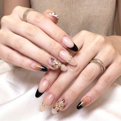 Caramel French 3D Flower Presson on Nails 10Pcs Medium Almond Nails