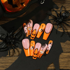 Spider Ghost Press on Nails 24Pcs Long Ballerina Nails