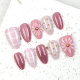 Plaid Cat Eye on Nails 10Pcs Medium Almond Nails