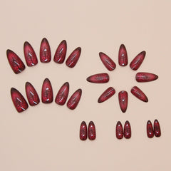 Cat Eye Spider Web Press on Nails 24Pcs Medium Almond Nails