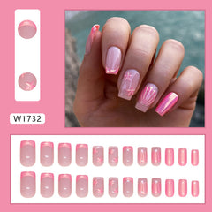French Aurora Shells Pink Press on Nails 24Pcs Medium Squoval Nails