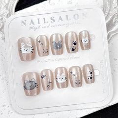 Cartoon Kitten Cat Eye on Nails 10Pcs Short Square Nails