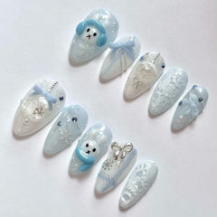 Christmas Snowflake Bunny(Handmade press on nails)/10Pcs Almond Nails