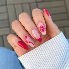 French Flower(Handmade press on nails)/10Pcs Almond Nails