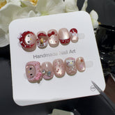 Hat Kitty Bow Cat Eye(Handmade press on nails)/10Pcs Oval Nails