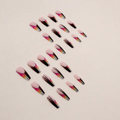 Gradient Spider Web Press on Nails 24Pcs Long Ballerina Nails