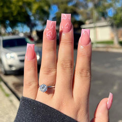 Simple Pink Love Heart Press on Nails 24Pcs Medium Squoval Nails