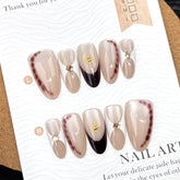 French Glass Bead Cat Eye on Nails 10Pcs Medium Almond Nails