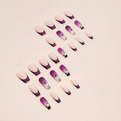 Purple Spider Web Press on Nails 24Pcs Medium Squoval Nails