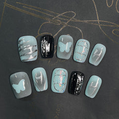 Y2K Metal Butterfly(Handmade press on nails)/10Pcs Squoval Nails