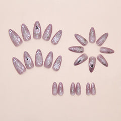 Starry Cat Moon Cat Eye Presson on Nails 24Pcs Medium Almond Nails