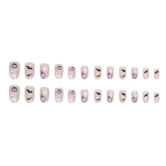 Purple Pumpkin Ghost Press on Nails 24Pcs Medium Oval Nails