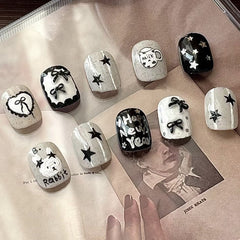 Bow Bunny Cat Eye(Handmade press on nails)/10Pcs Squoval Nails