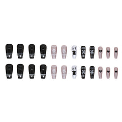 Snowflake Elk Black White Press on Nails 24Pcs Long Ballerina Nails