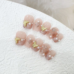 Butterfly Cat Eye Heart Handmade press on Nails / 10Pcs Squoval Nails