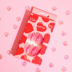 Pink Cat Eye Romantic Love Press on Nails 24Pcs Medium Almond Nails