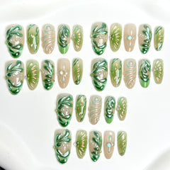 3D Tropical Rainforest(Handmade press on nails)/10Pcs Almond Nails