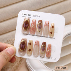 Plaid Butterfly Heart Cat Eye(Handmade press on nails)/10Pcs Ballerina Nails