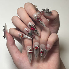 Vampire Red Crystal(Handmade press on nails)/24Pcs Stiletto Nails