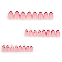French Red Heart Press on Nails 24Pcs Medium Almond Nails