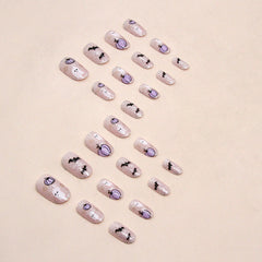 Purple Pumpkin Ghost Press on Nails 24Pcs Medium Oval Nails