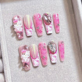 Aurora French Kitty Handmade press on Nails / 10Pcs Ballerina Nails