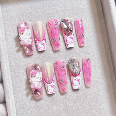 Aurora French Kitty Handmade press on Nails / 10Pcs Ballerina Nails