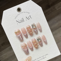 Ballet Shoes Pink French Bow Handmade press on Nails / 10Pcs Ballerina Nails