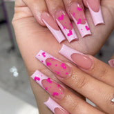 Pink French love stars Press on Nails 24Pcs Long Ballerina Nails