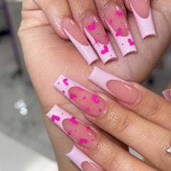 Pink French love stars Press on Nails 24Pcs Long Ballerina Nails