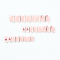 White French Love Press on Nails 24Pcs Medium Squoval Nails
