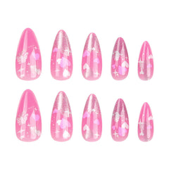 Pink Cat Eye Romantic Love Press on Nails 24Pcs Medium Almond Nails