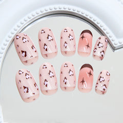 French Blush Leopard Cat Eye Press on Nails 24Pcs Medium Oval Nails