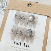 Cat Eye Chain Diamond Handmade press on Nails / 10Pcs Ballerina Nails